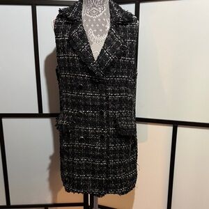 Laundry By Shelli Segal Black & White Tweed Sleeveless Double-Breasted Vest